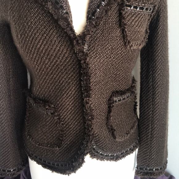 Dialogue Brown 3-Snap Front Wool-Blend Blazer 4 - Picture 2 of 6